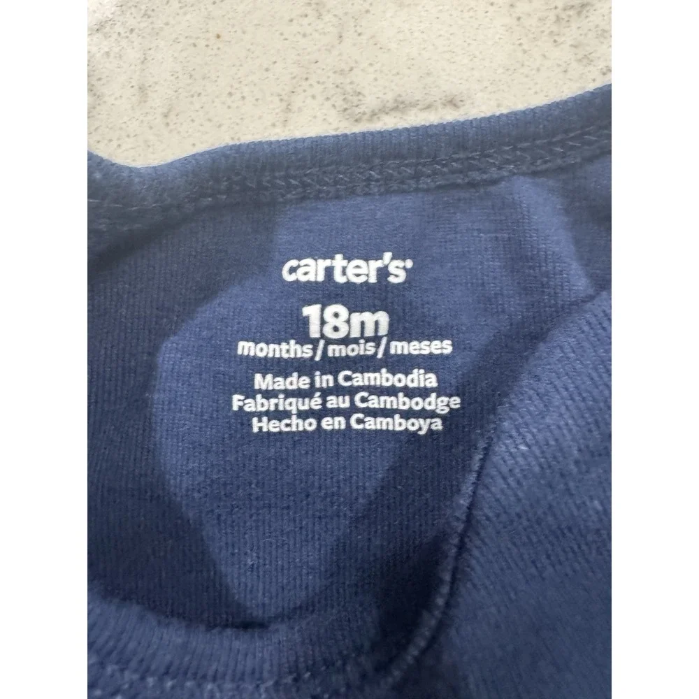 Carters Baby Boy Bodysuit Navy Blue Short Sleeve Cotton One Piece 18 Months